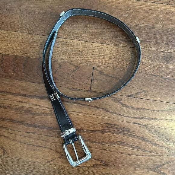 Vintage Mondi black leather belt with rhinestones‎ & silver  display picture 1